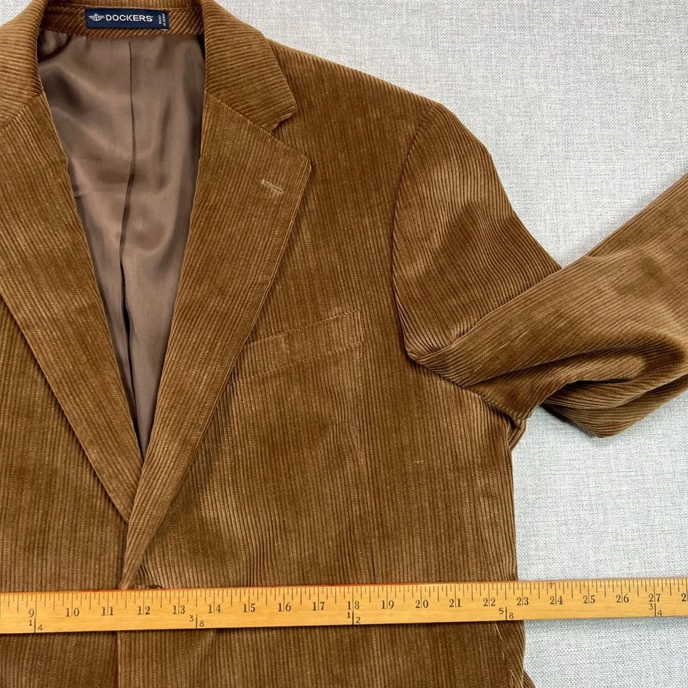Dockers Corduroy Sport Coat Men 46R Brown Cotton Satin Lined Blazer Academia Ivy